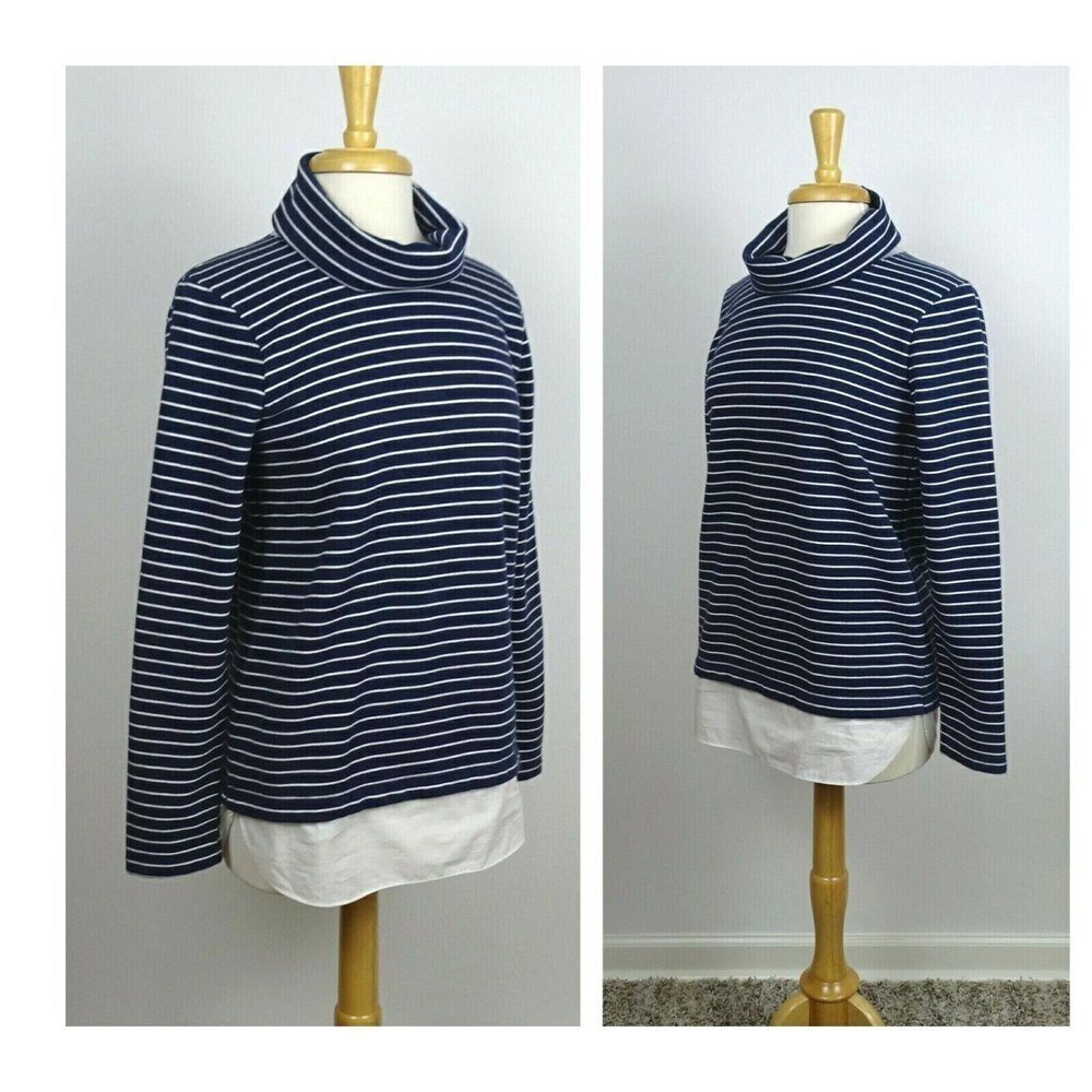 J. Crew Factory Turtleneck Striped Sweater Twofer Layer Navy White Pullover S